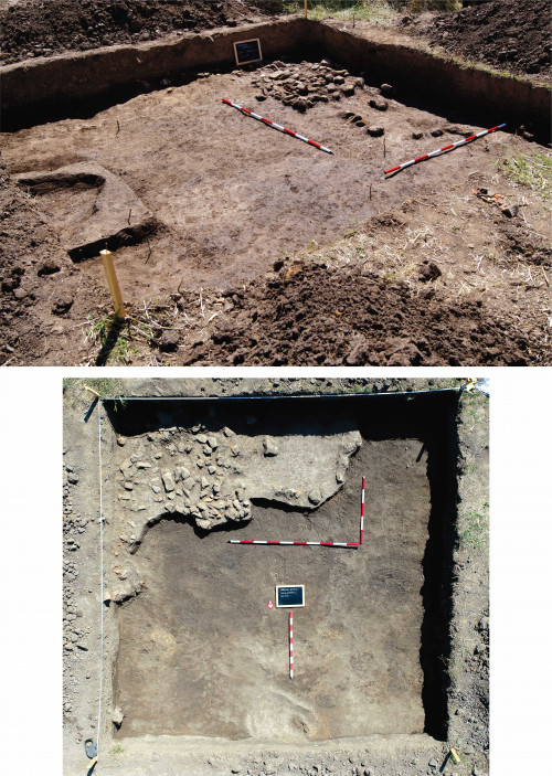 Fig. 1. Sânmihaiu Almașului - ,,Dealul Bogatului”. S2/2021. Aspecte din timpul cercetării arheologice.